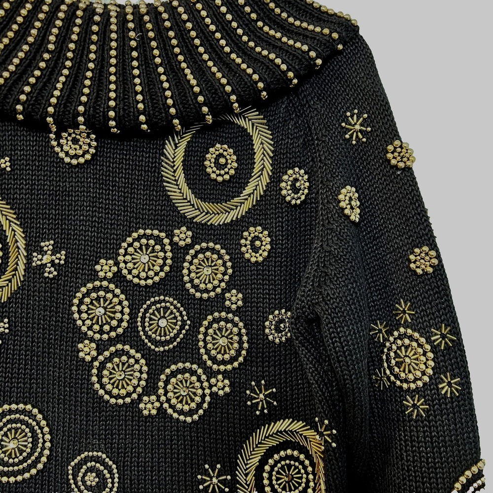 Michael Simon Sweater Womens One Size Black Excellent Gold Beaded Cowl Neck - Picture 5 of 7